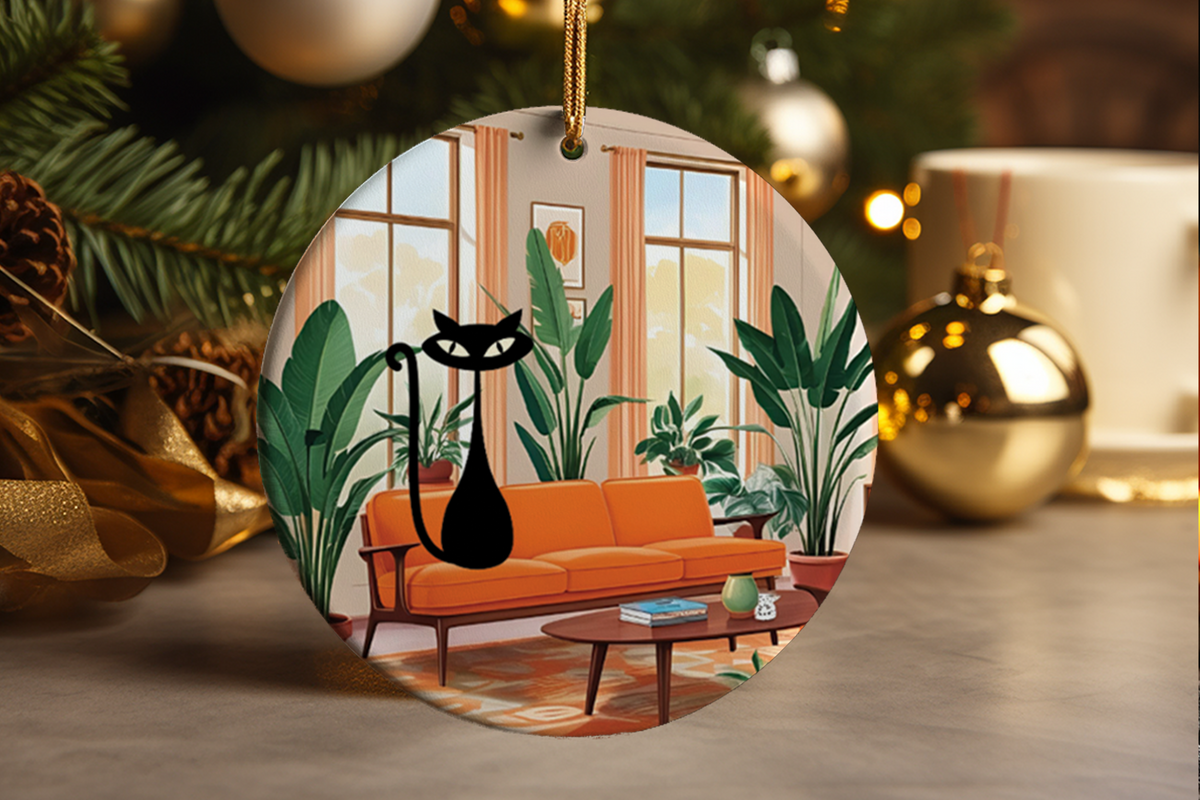 Atomic Cat Ornament – Mid Century Modern Retro Living Room Decor