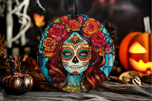 Day of the Dead Catrina Stained Glass Ornament