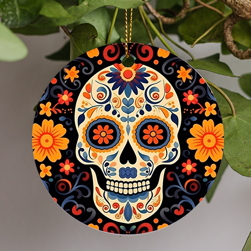 Day of the Dead Sugar Skull Ceramic Ornament