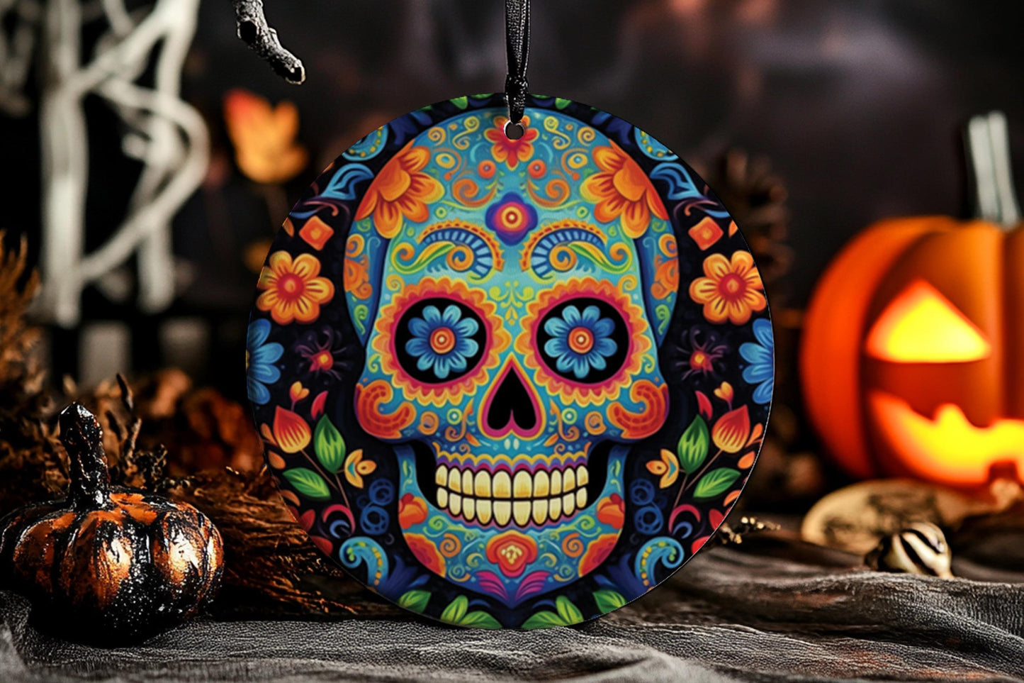 Sugar Skull Ornament: Día de Los Muertos Ceramic Halloween Decor
