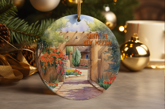Santa Fe Adobe Walls Watercolor Ornament