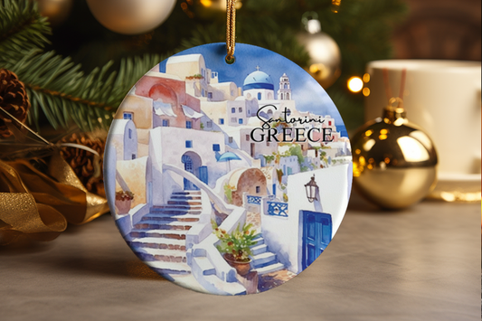 Santorini Greece Illustration Ornament