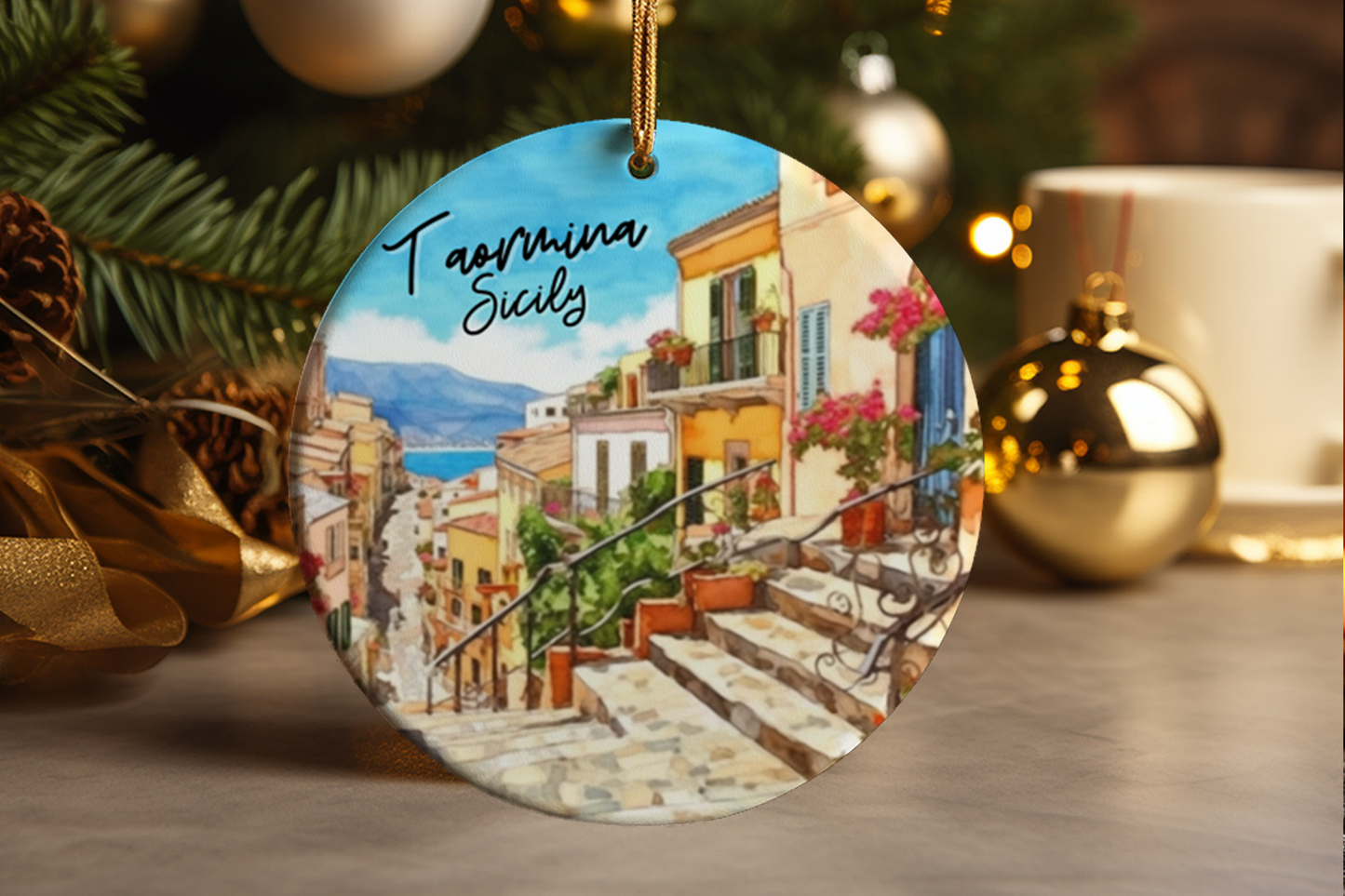 Taormina Sicily Italy, Italian Travel Souvenir, Gift, Ceramic Christmas Ornament