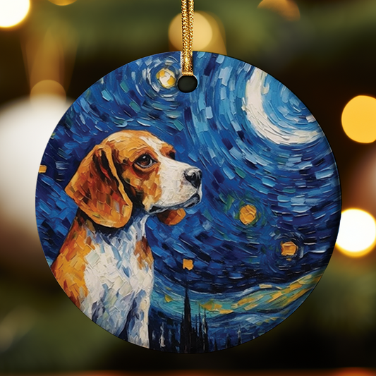Decorative Beagle ornament featuring a swirling, Starry Night–inspired night sky design