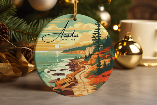 Acadia National Park Ceramic Ornament: Maine Coastal Souvenir