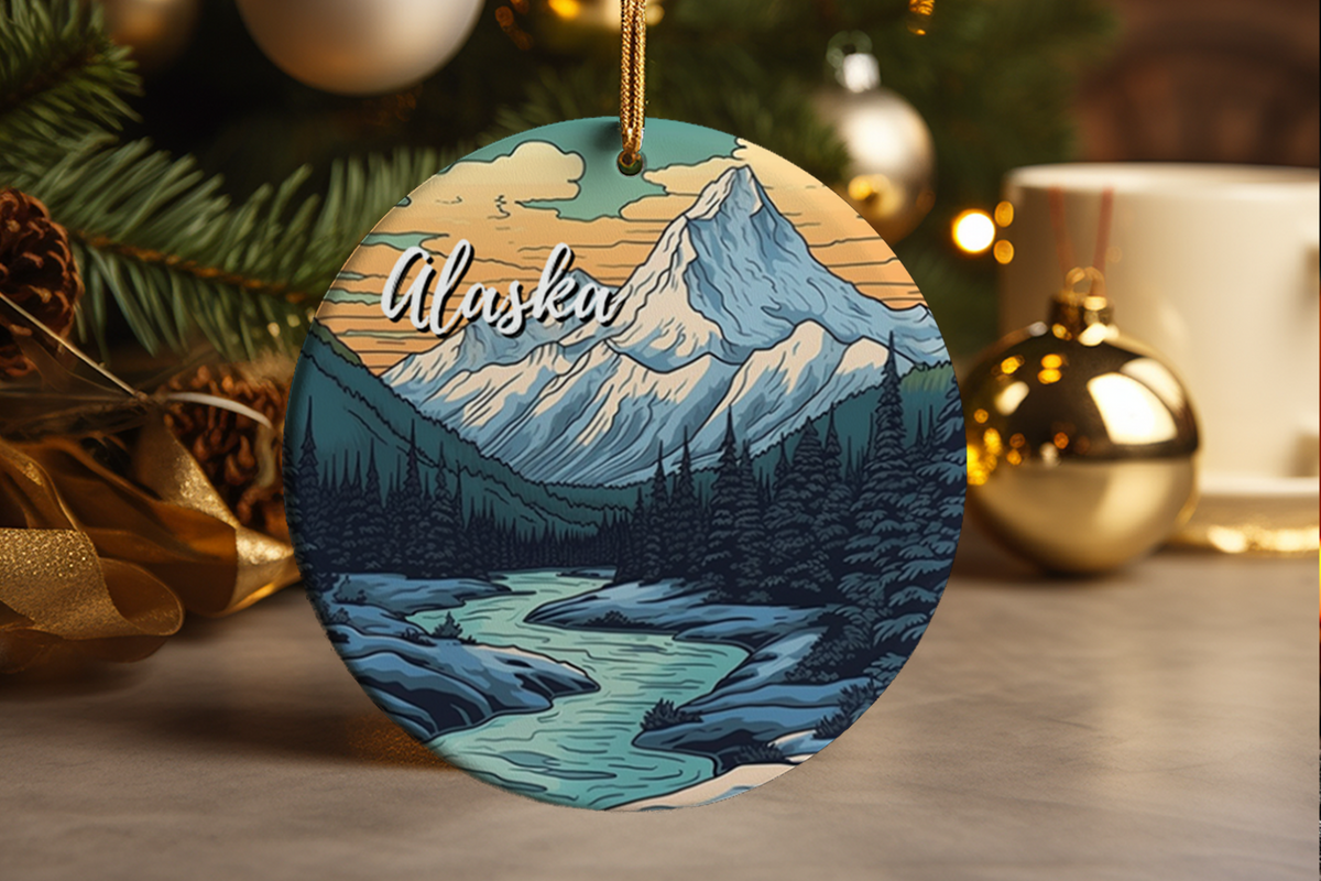 Alaska Nature Scene Ceramic Ornament: Travel Gift