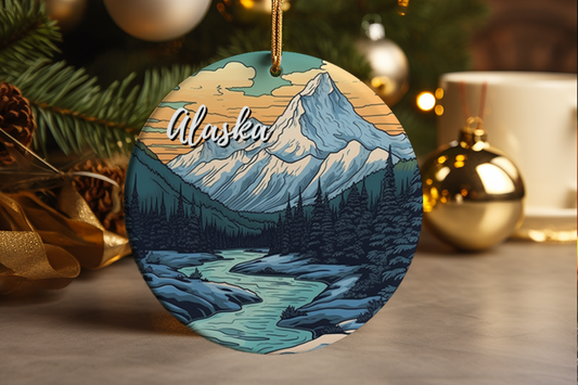 Alaska Nature Scene Ceramic Ornament: Travel Gift