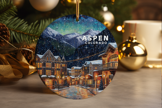 Aspen Colorado Christmas Ornament: Ceramic Holiday Travel Souvenir