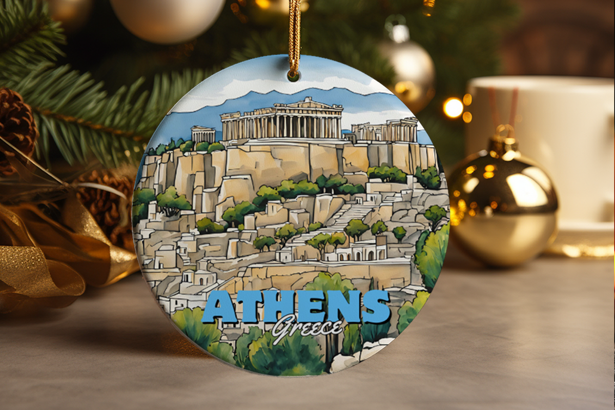 Athens Greece Ornament, The Acropolis, Travel Gift Ceramic Ornament