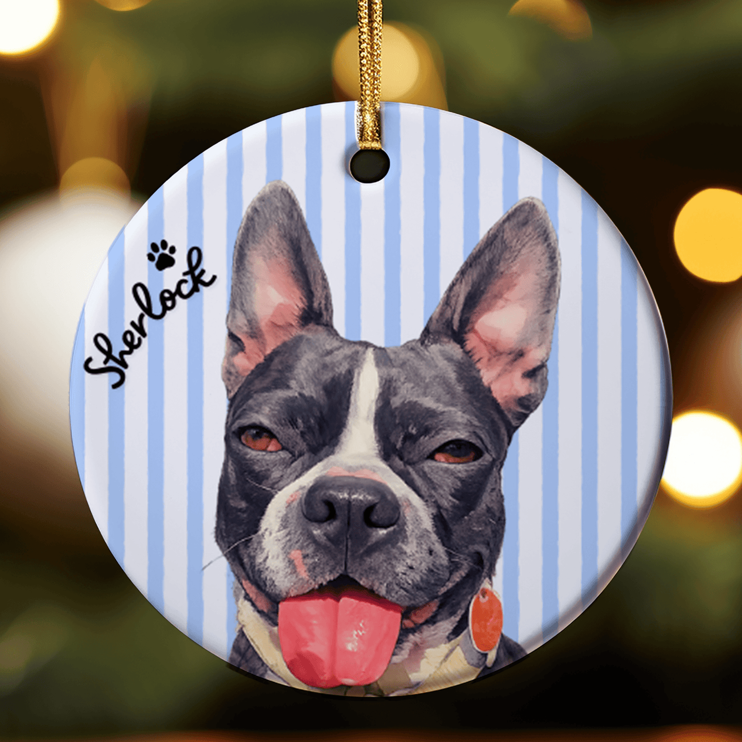 Personalized Dog or Cat Photo Ornament – Custom Watercolor Pet Ornament with Name