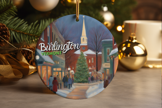 Burlington Vermont Winter Scene Ceramic Christmas Ornament