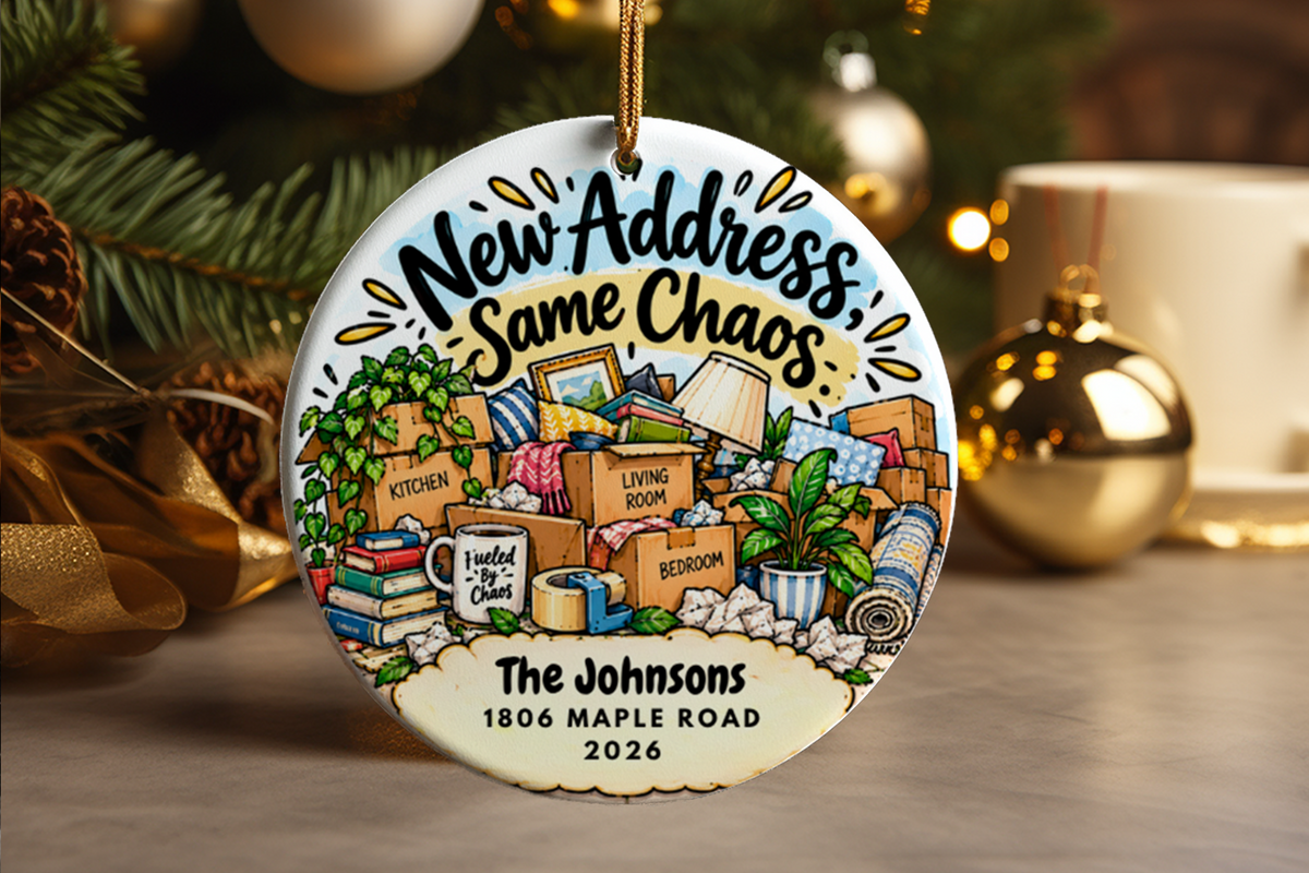 Funny New Home Ornament, Personalized Housewarming Gift, Moving Day Keepsake, Custom Address