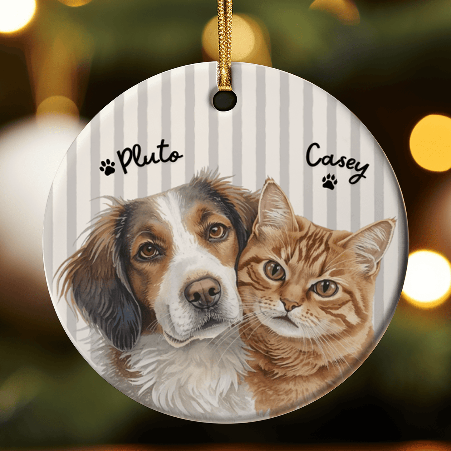 Personalized Dog or Cat Photo Ornament – Custom Watercolor Pet Ornament with Name