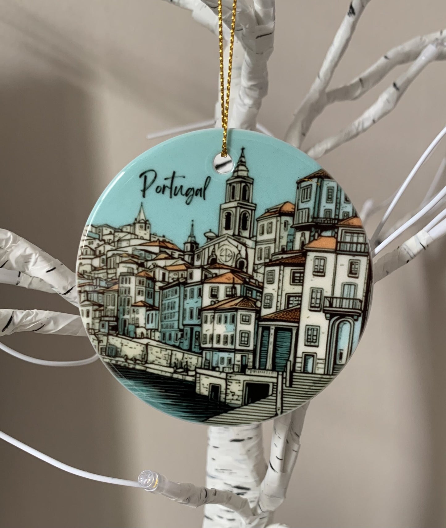 Portugal Ceramic Ornament Travel Souvenir City Illustration Europe Gift Handmade Holiday Ornament