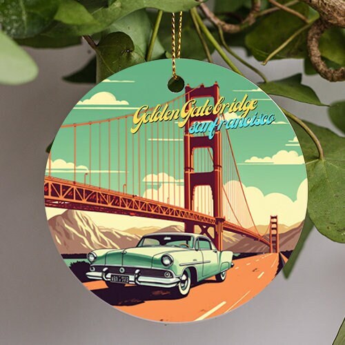 golden gate bridge with classic car