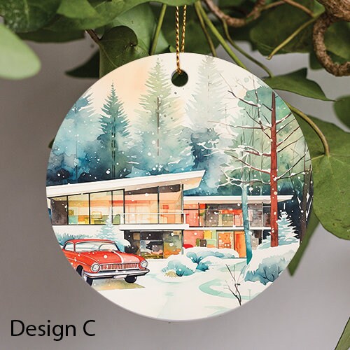 Mid Century Modern Retro Watercolor Ceramic Ornament