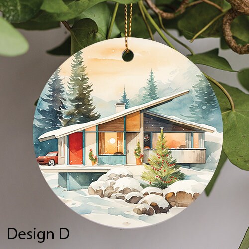 Mid Century Modern Retro Watercolor Ceramic Ornament