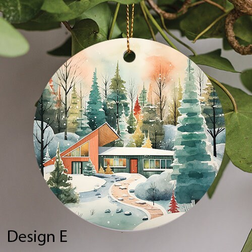 Mid Century Modern Retro Watercolor Ceramic Ornament