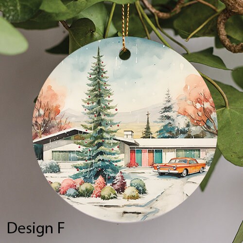 Mid Century Modern Retro Watercolor Ceramic Ornament