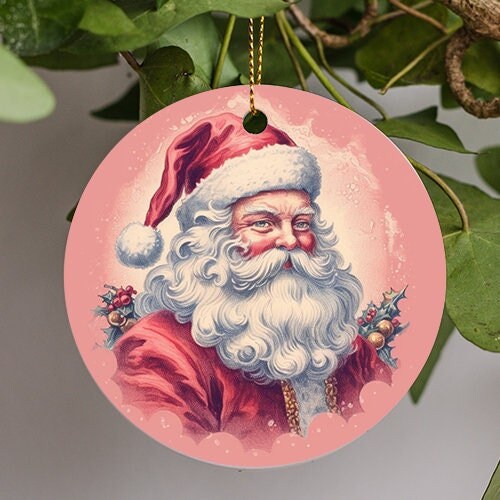 This holiday ornament shows a vintage Nordic inspired depiction of a warm, friendly, plump Santa in his comforting warm plush outfit and lined fur hat.