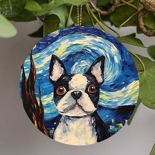 Boston Terrier Starry Night Ceramic Ornament