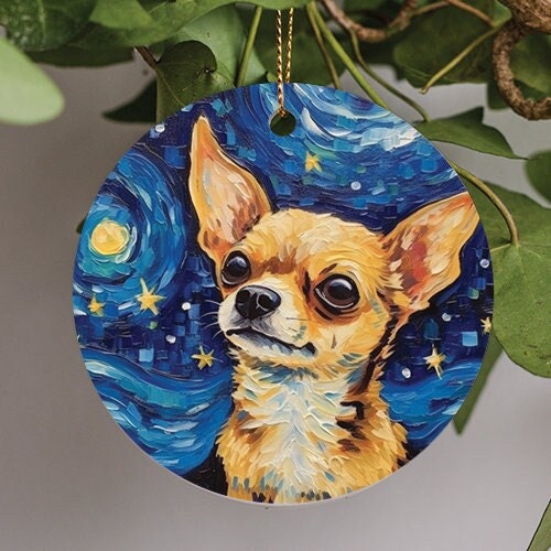 Chihuahua Starry Night Ceramic Ornament