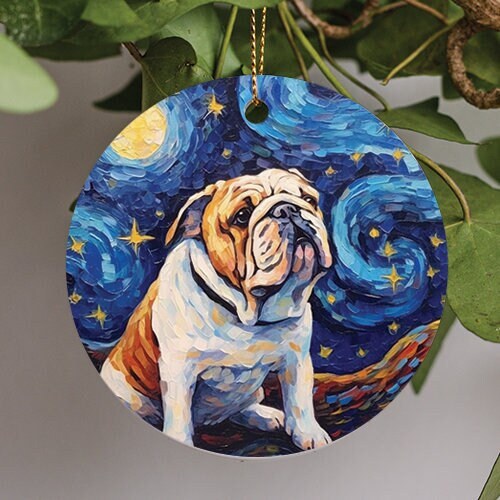 English Bulldog Starry Night Ceramic Ornament