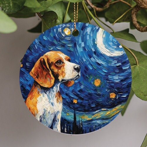 Beagle Starry Night Ceramic Ornament