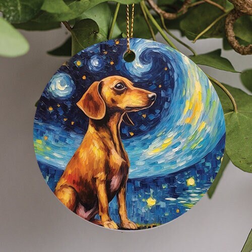 Dachshund Starry Night Ceramic Ornament