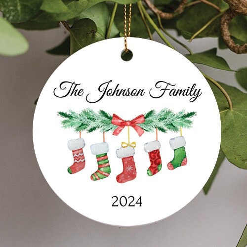 Personalized Family Christmas Stocking Ceramic Ornament