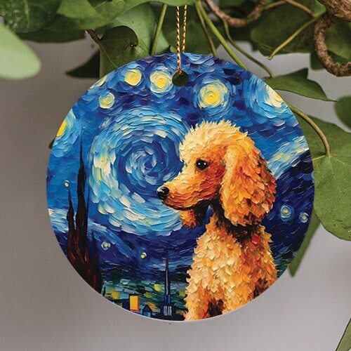 Poodle Starry Night Ceramic Ornament