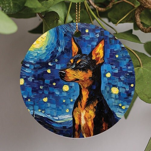 Miniature Pinscher Starry Night Ceramic Ornament