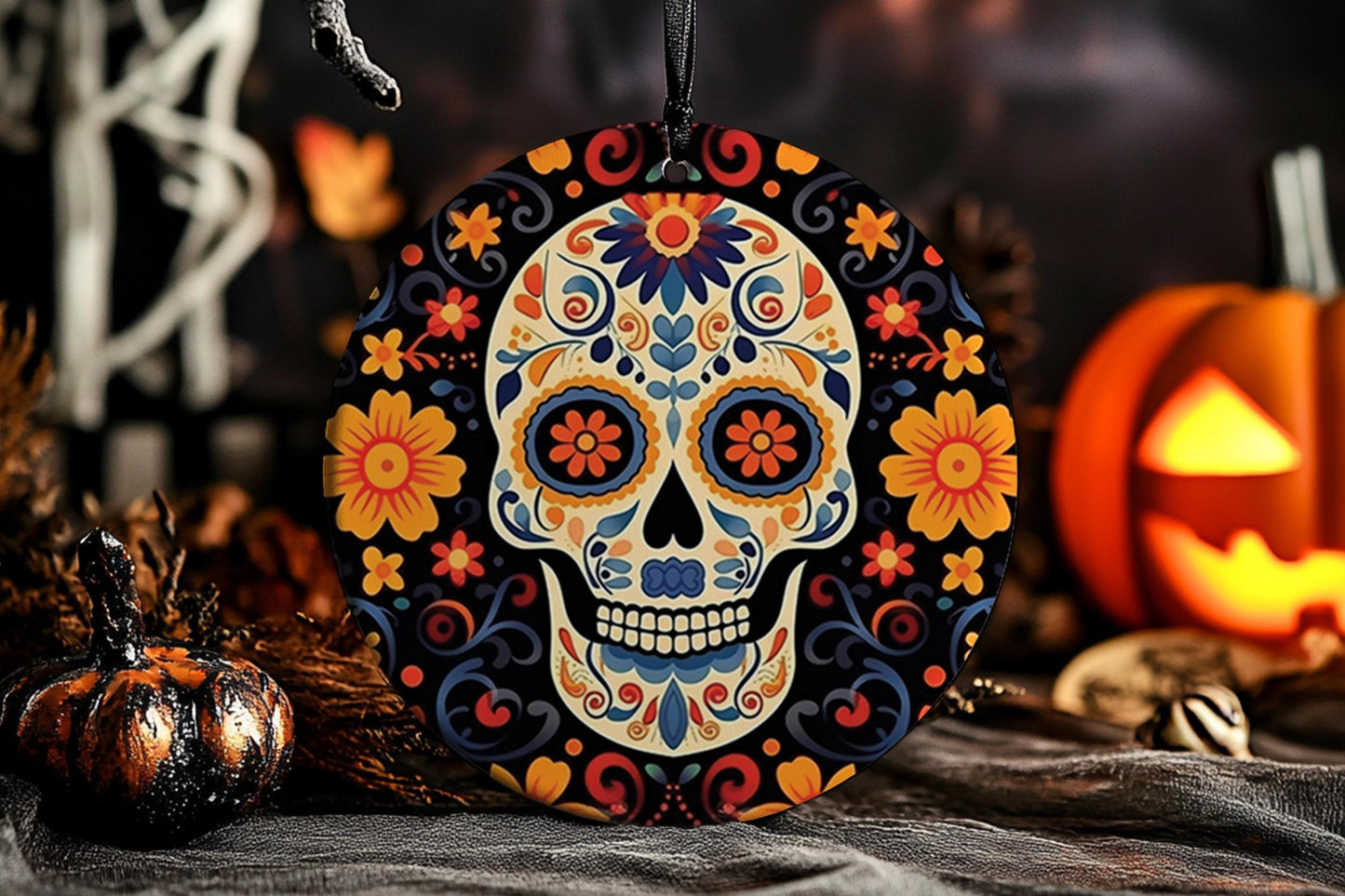 Sugar Skull Ornament, Día de Los Muertos Decor, Halloween Ceramic, Day Of The Dead