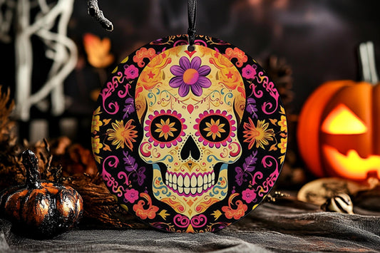 Day of the Dead, Día de Los Muertos Decor, Sugar Skull, Halloween, Ceramic Ornament