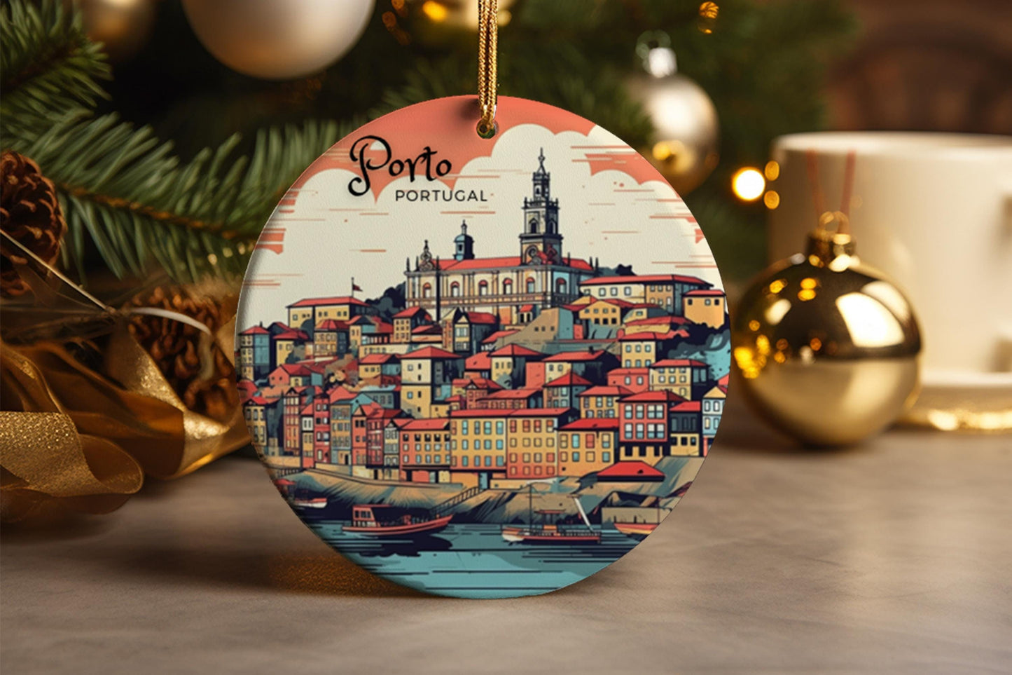 Porto Portugal Ceramic Ornament: City Illustration Travel Souvenir