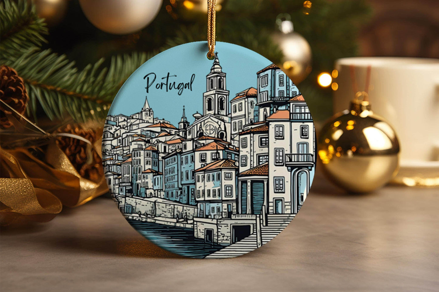 Portugal Ceramic Ornament Travel Souvenir City Illustration Europe Gift Handmade Holiday Ornament