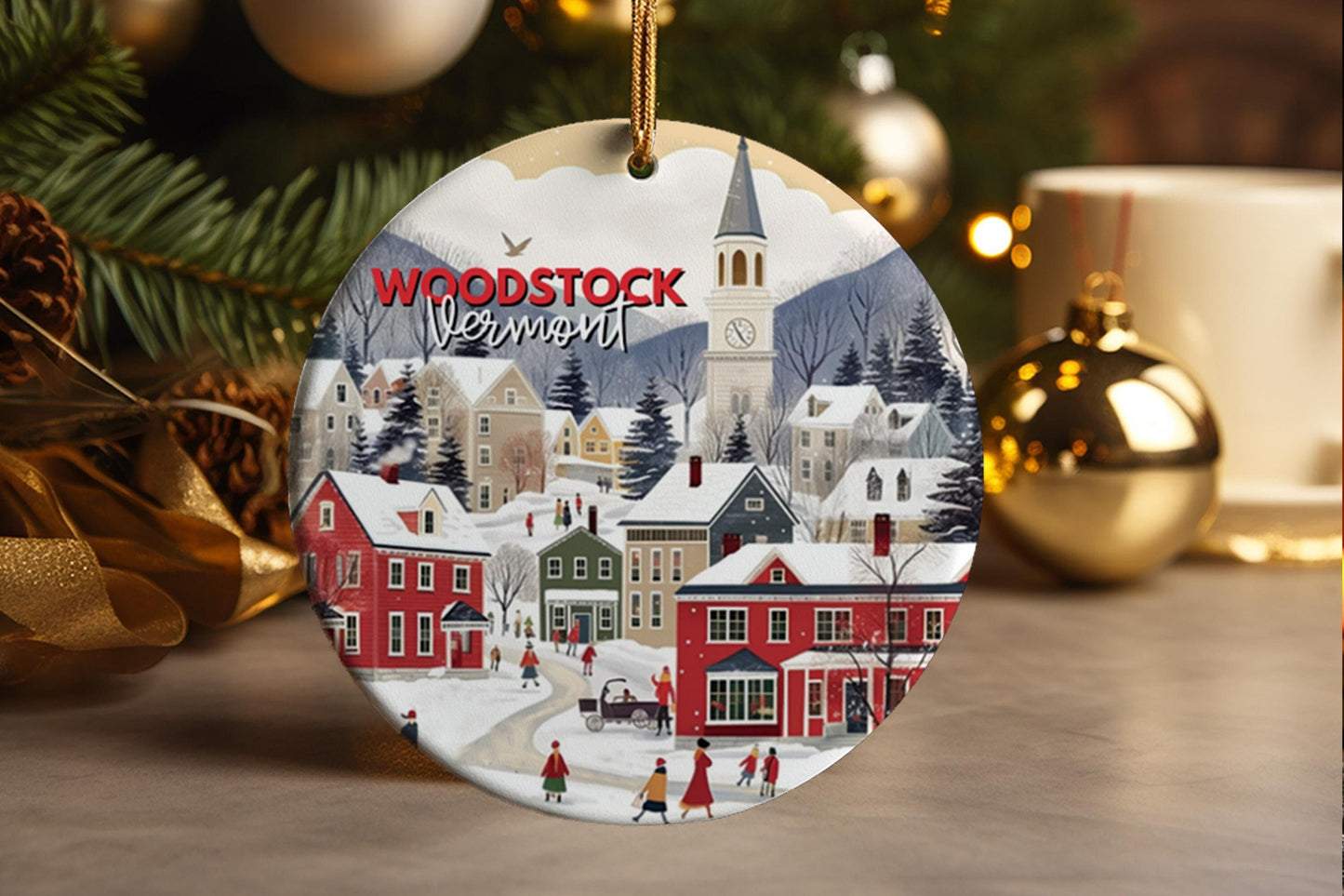 Woodstock Vermont Christmas Ornament: Handmade Ceramic Holiday Decor