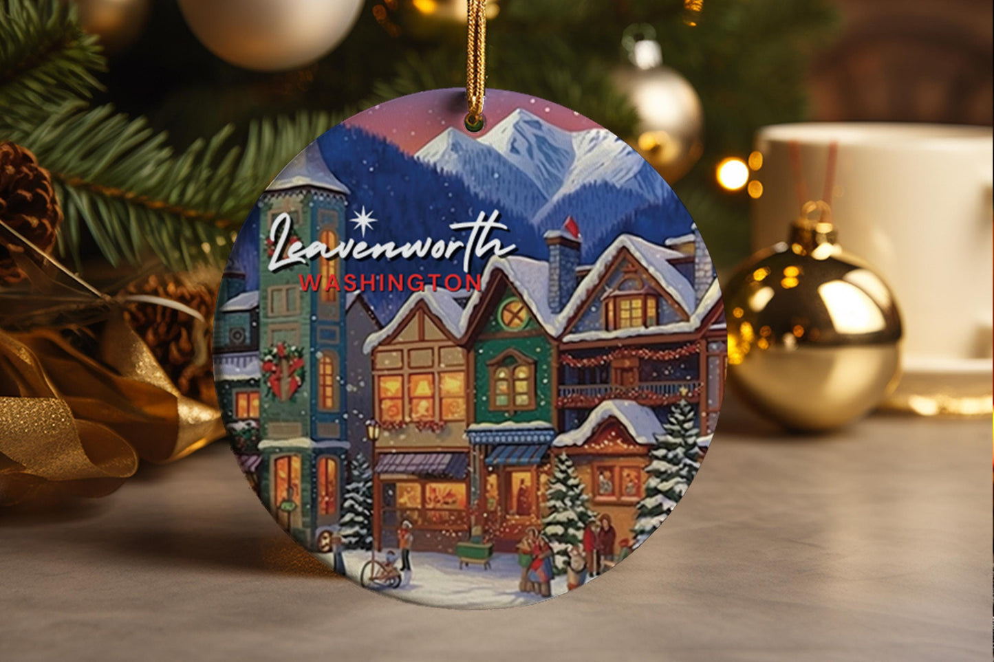 Leavenworth Washington Christmas Ornament: Handmade Ceramic Holiday Art