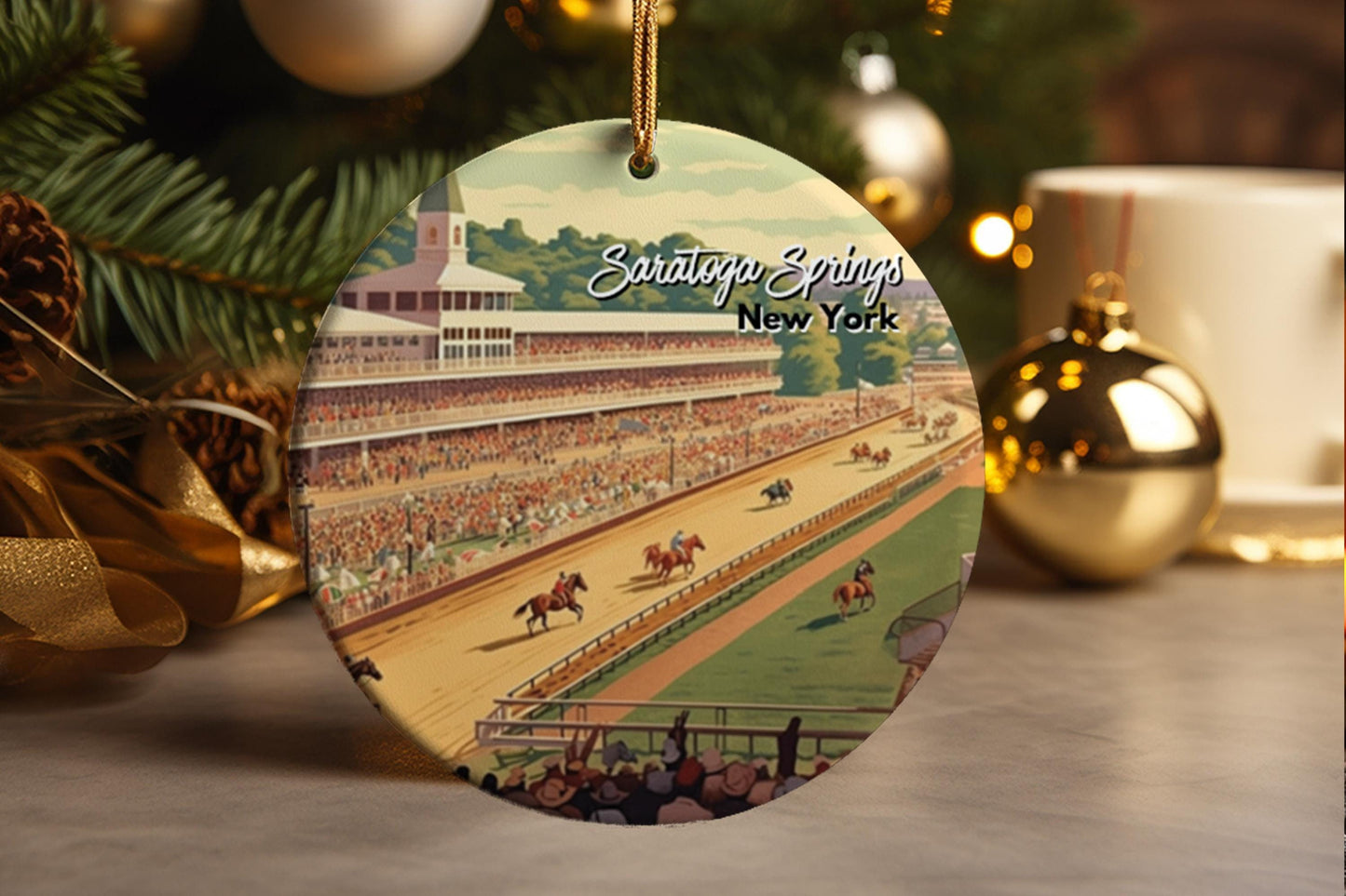 Saratoga Springs New York Ornament Saratoga Race Course Ceramic Souvenir Gift Keepsake Holiday Decor