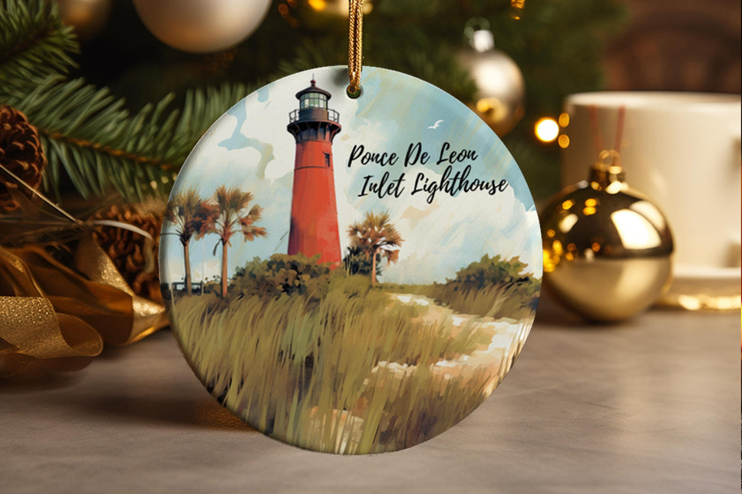 Ponce De Leon Inlet Lighthouse Ornament Florida souvenir Ceramic Christmas ornament