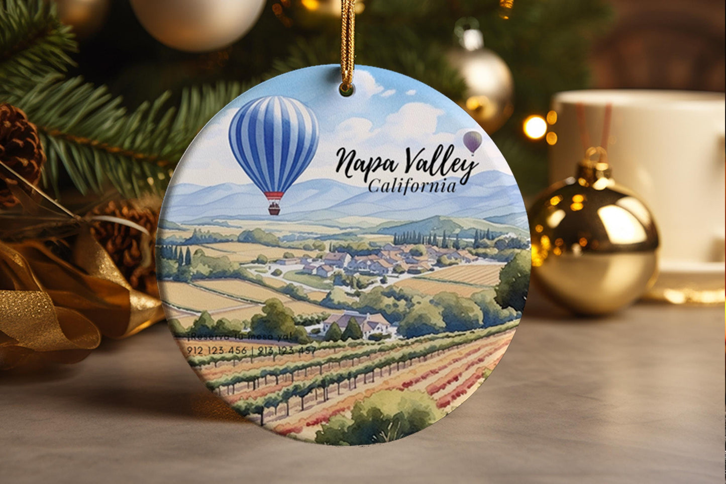 Napa Valley Ceramic Christmas Ornament: Wine Country Souvenir