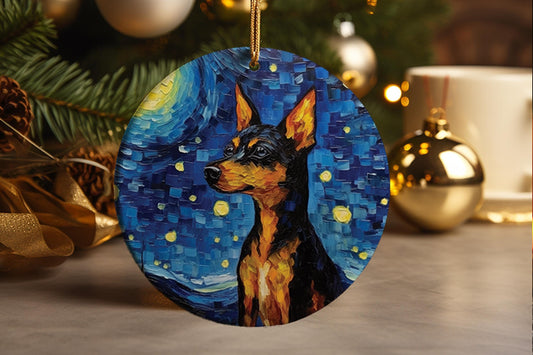 Miniature Pinscher Starry Night Christmas Ornament: Van Gogh Dog Art
