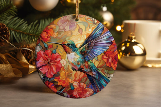 Floral Hummingbird Christmas Ornament: Bird Lover Gift