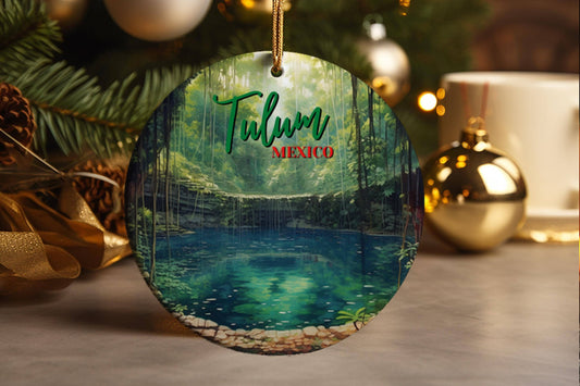 Tulum Cenote Ceramic Ornament: Zacil-Ha Mexico Travel Keepsake