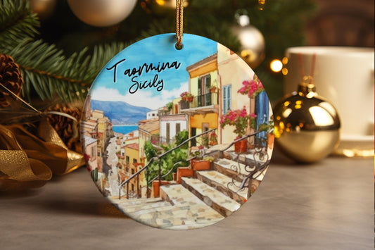 Taormina Sicily Italy, Italian Travel Souvenir, Gift, Ceramic Christmas Ornament