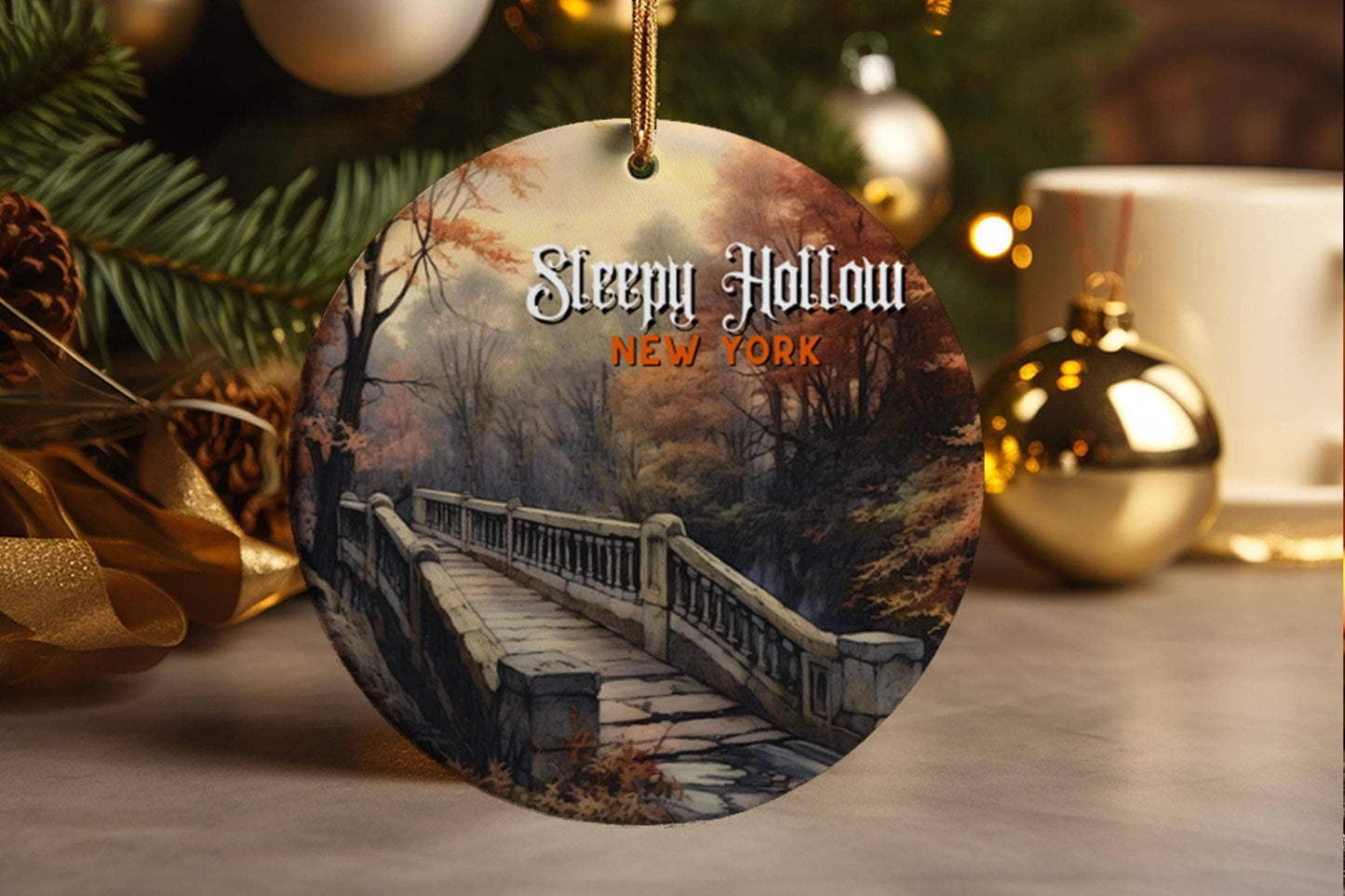 Sleepy Hollow Bridge Ceramic Ornament: New York Halloween Decor
