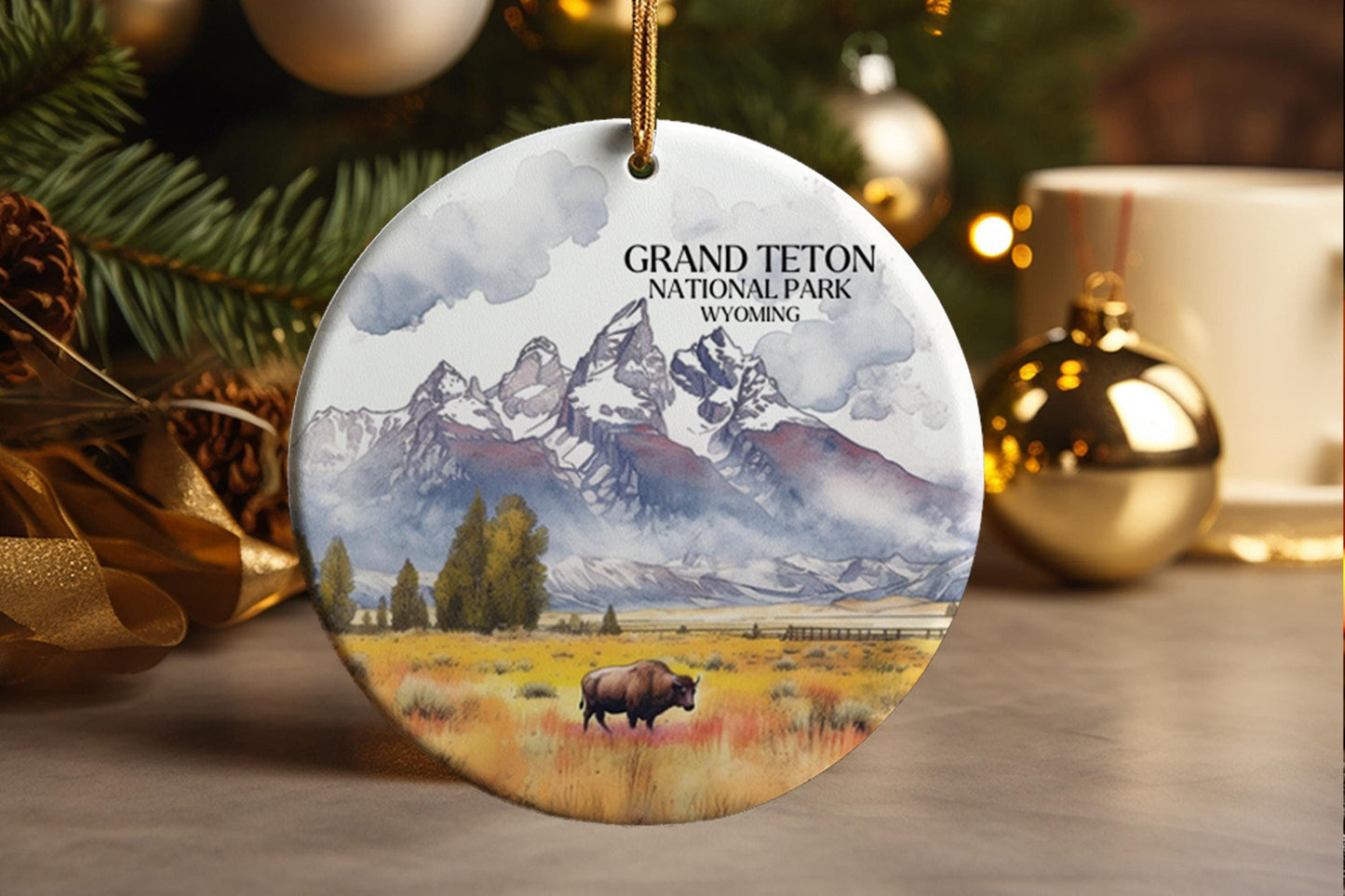 Grand Teton National Park Ceramic Ornament: Wyoming Travel Souvenir