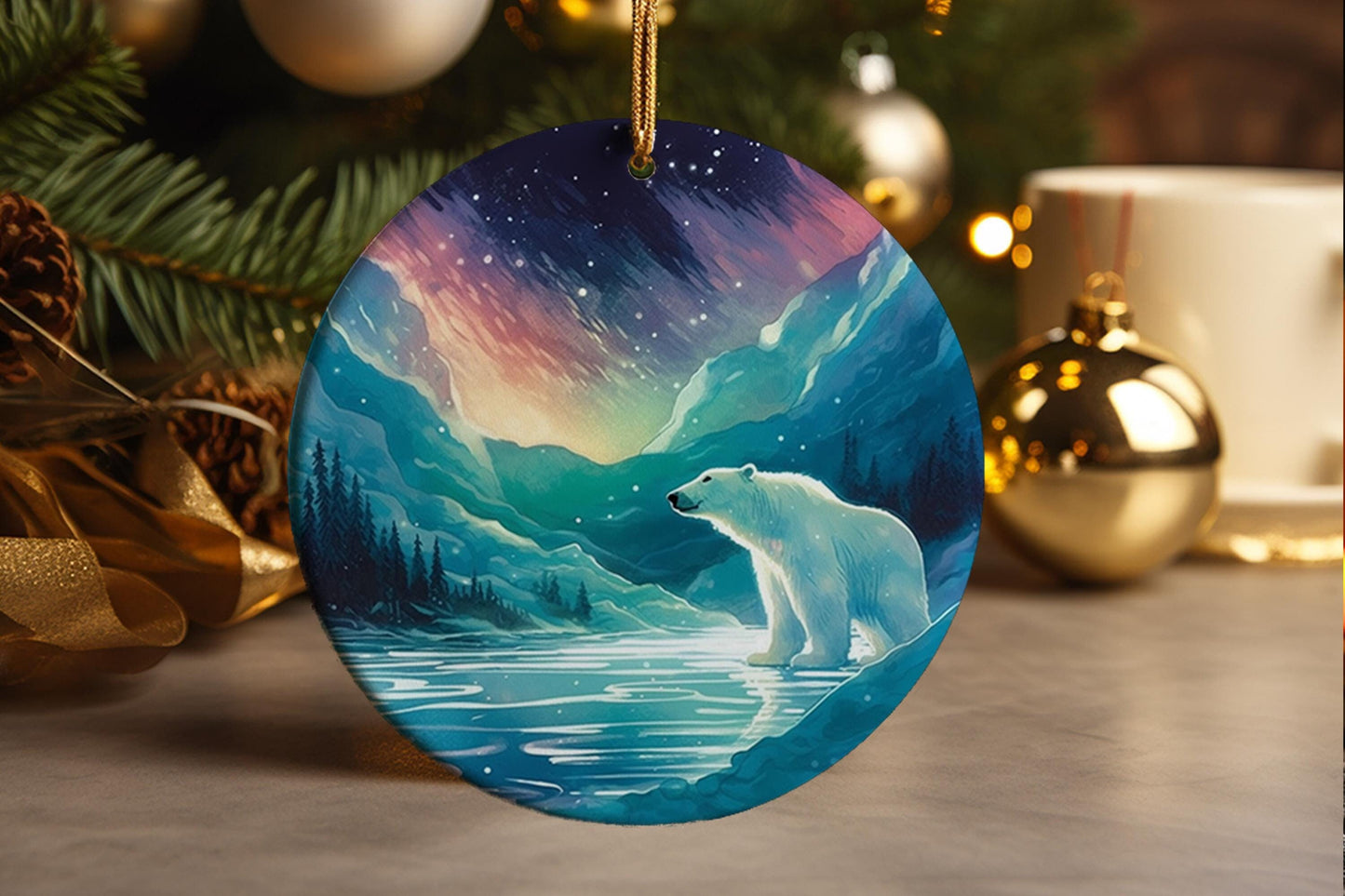Northern Lights Bear Christmas Ornament: Handcrafted Holiday Decor