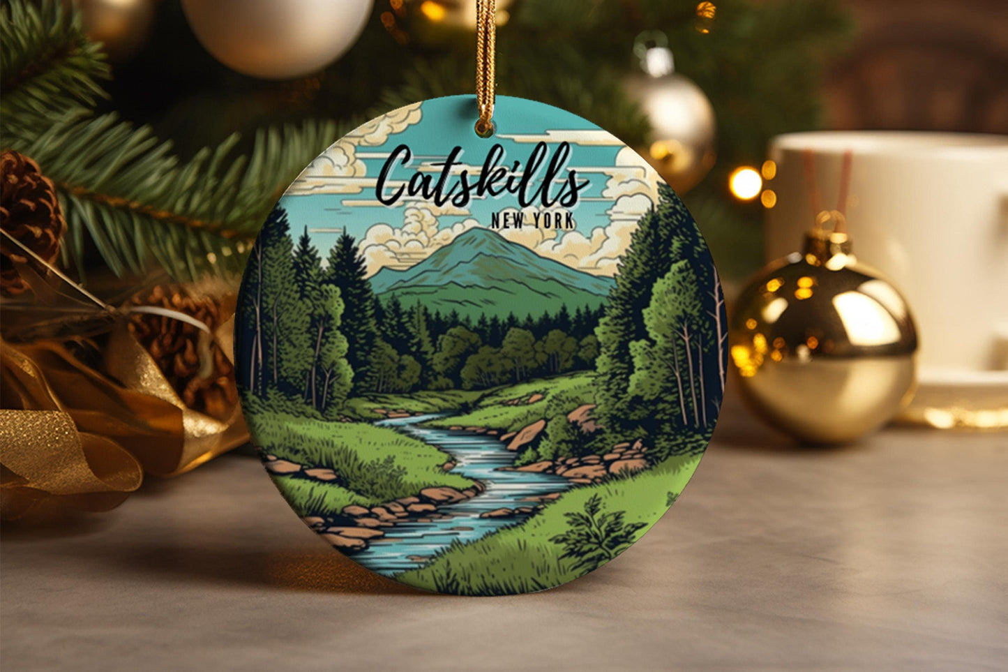 Catskills Ceramic Ornament: Mountains, Forest, Waterfalls Travel Souvenir