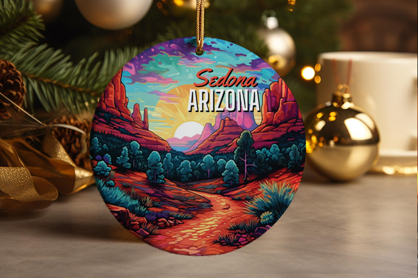 Sedona Arizona Ornament Sedona Mountains Souvenir Christmas Ceramic Gift Handcrafted Keepsake